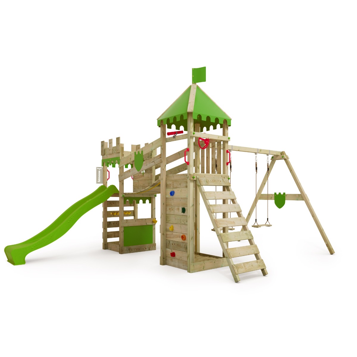 Aire de jeux bois RiverRun XXL toboggan + balançoire